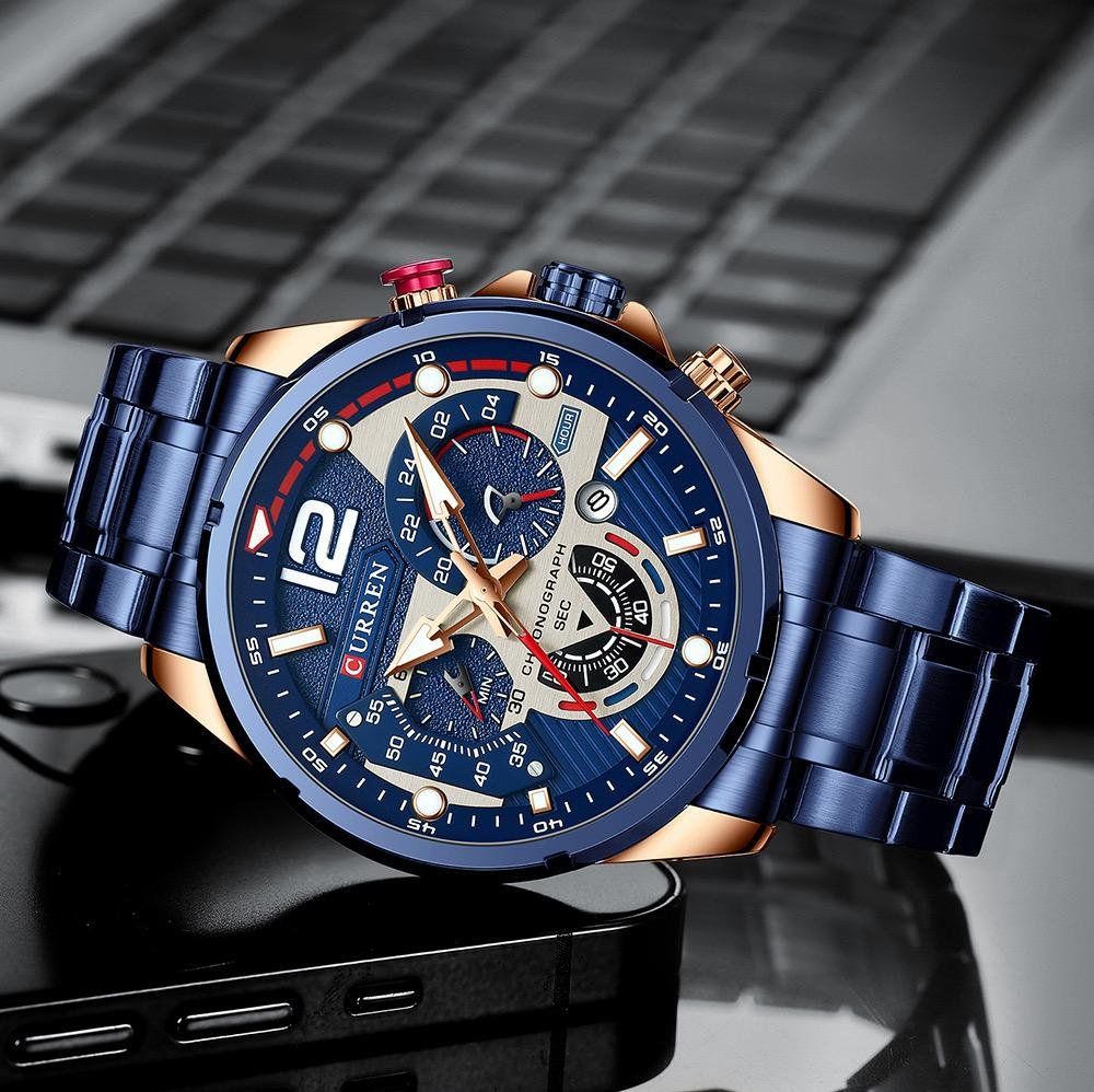 Montre Bracelet Benyar Classique - Cadran Bleu, Bracelet Cuir Marron - Étanche 50 M - Neuf Avec étiquettes