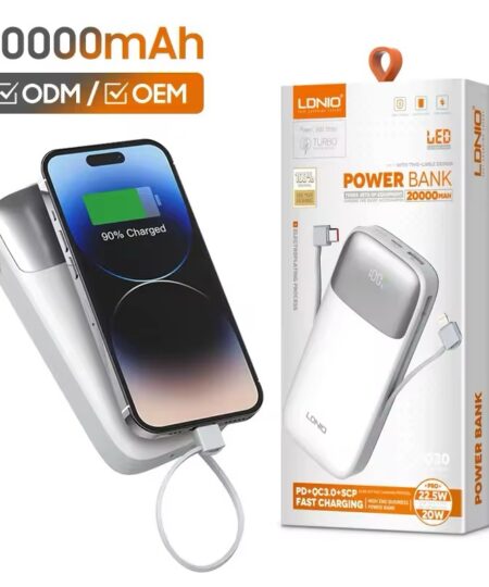 Powerbank 20.000 mAh avec câbles intégrés
